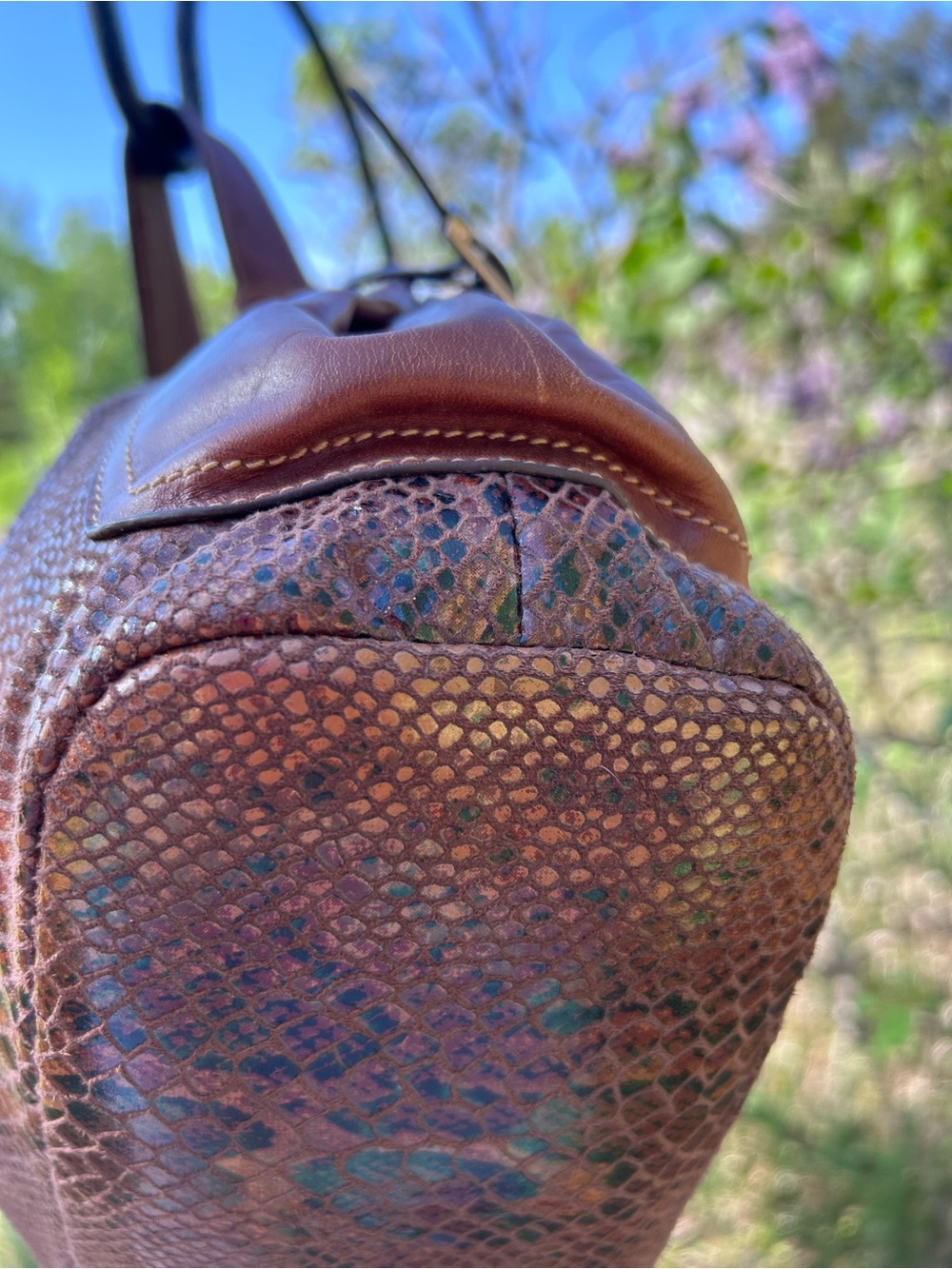 SHARIF Studio Brown Snakeskin Embossed Leather Hobo Shoulder Bag Boho Y2K - Picture 6 of 16